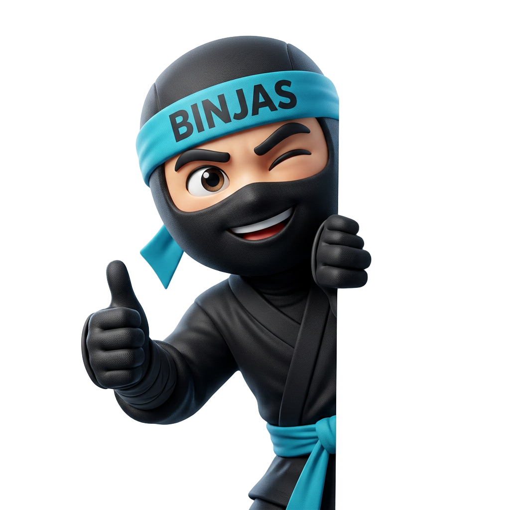 Binji peeking with a thumbs up